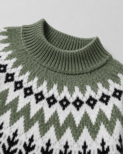 Women's Fair Isle Knit Sweater - Ribbed Mock Neck Relaxed Fit