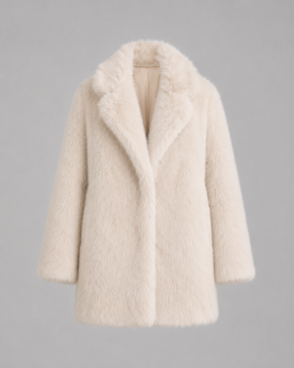 Women's Faux Fur Jacket - Plush Shawl Collar Mid-Thigh Length