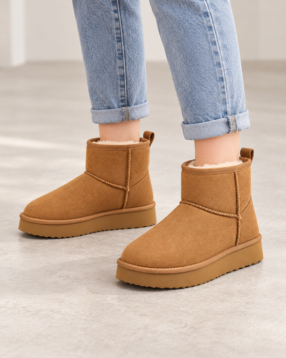 Women's Fleece-Lined Ankle Boots – Pull-On Platform Sole