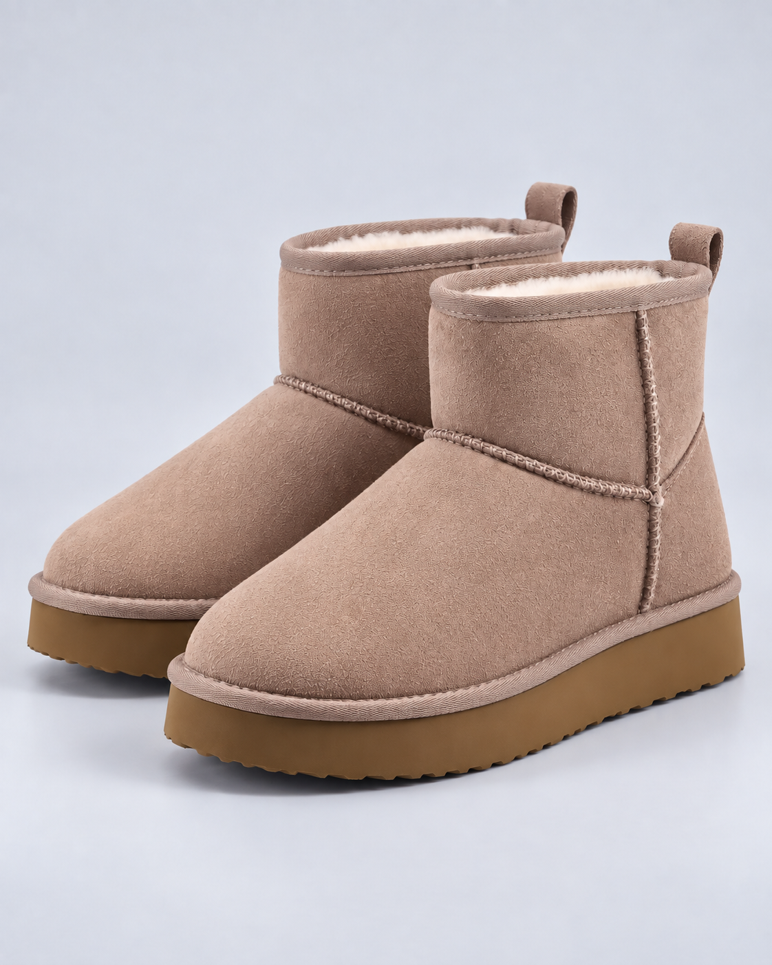 Women's Fleece-Lined Ankle Boots – Pull-On Platform Sole