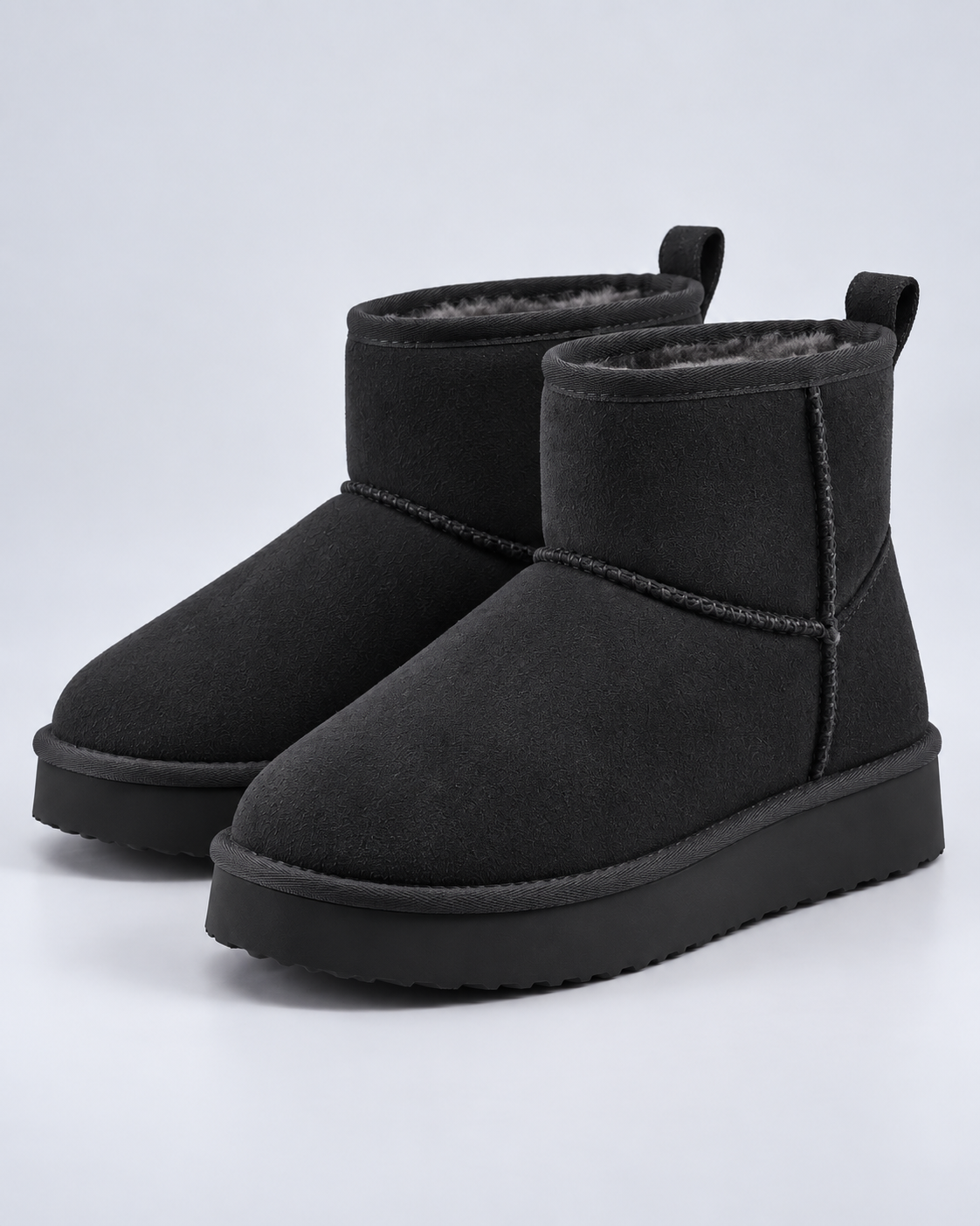 Women's Fleece-Lined Ankle Boots – Pull-On Platform Sole