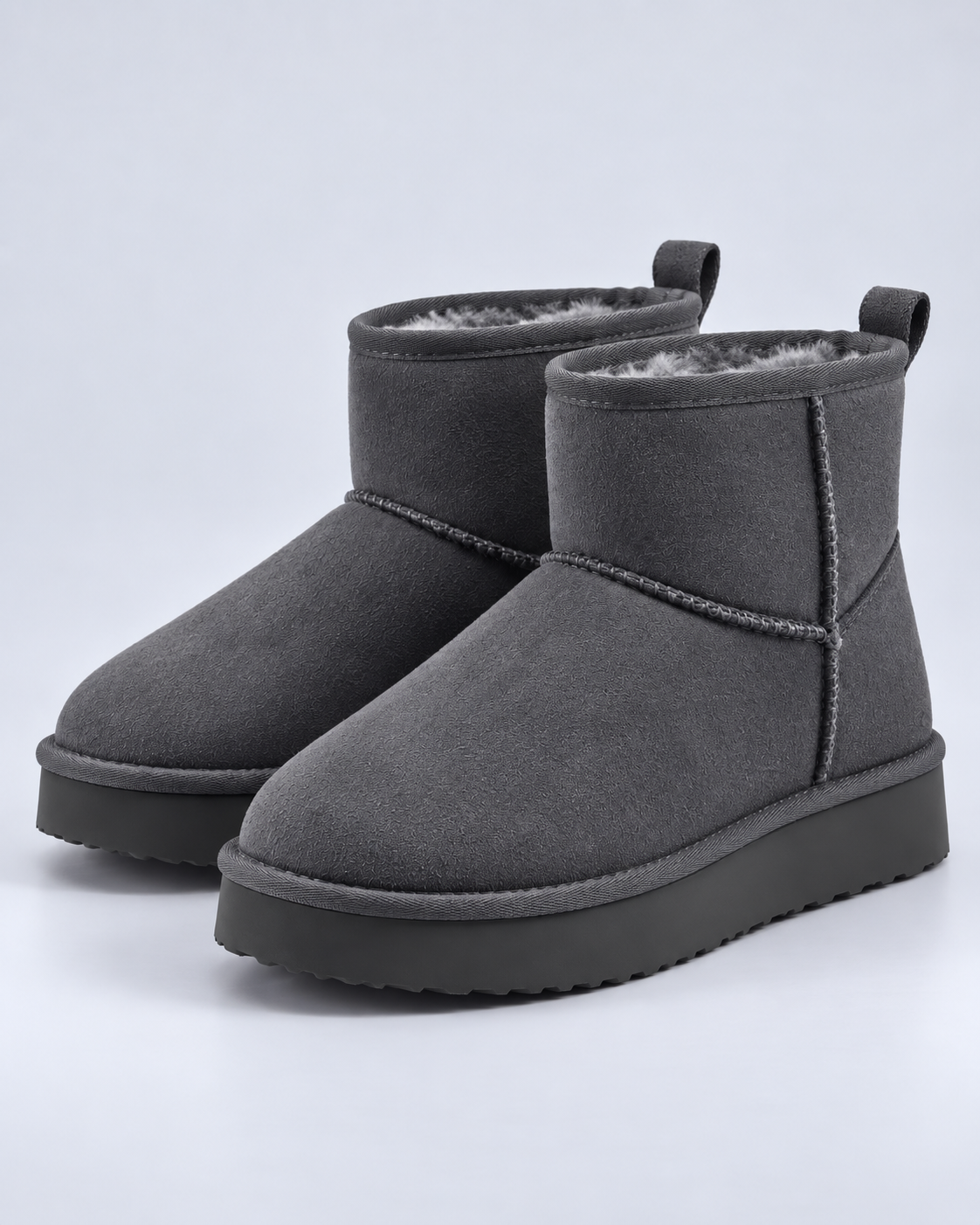 Women's Fleece-Lined Ankle Boots – Pull-On Platform Sole