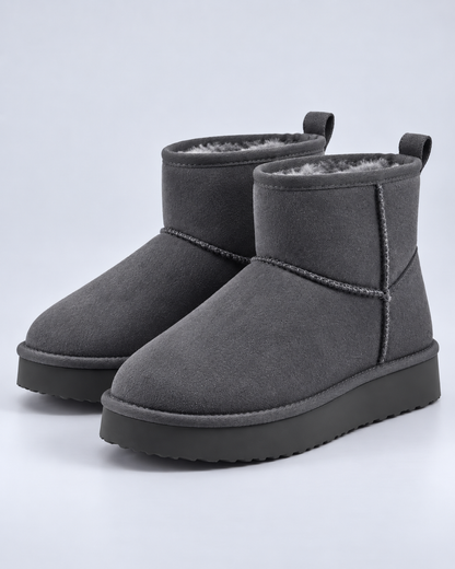 Women's Fleece-Lined Ankle Boots – Pull-On Platform Sole