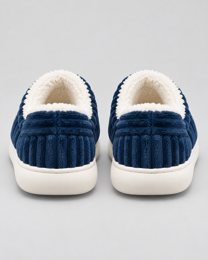Women's Fleece-Lined Ribbed Slippers – Closed Toe Thick Sole