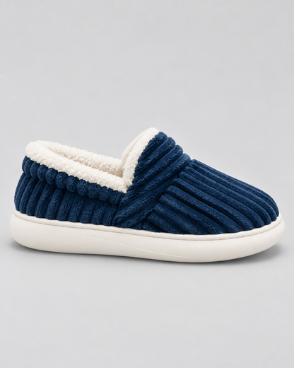 Women's Fleece-Lined Ribbed Slippers – Closed Toe Thick Sole