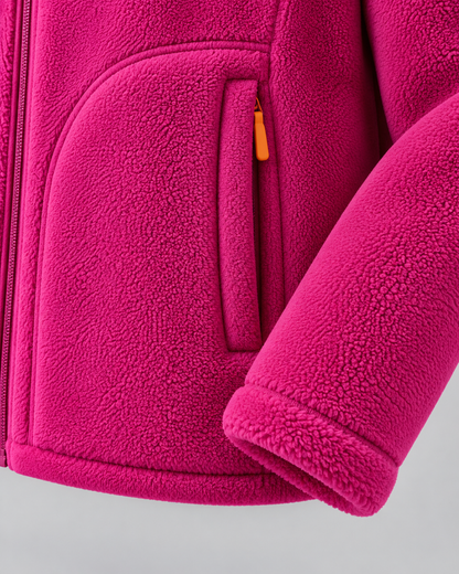 Women's Fleece Zip Jacket - Stand Collar Regular Fit with Pockets