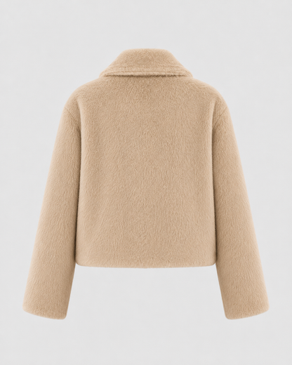Women's Fur Jacket - Cropped Wide Collar Long Sleeve