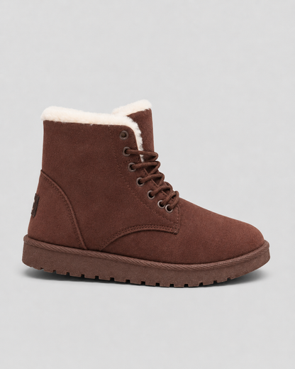 Women's Fur-Lined Lace-Up Ankle Boots - Suede-Look Winter Style
