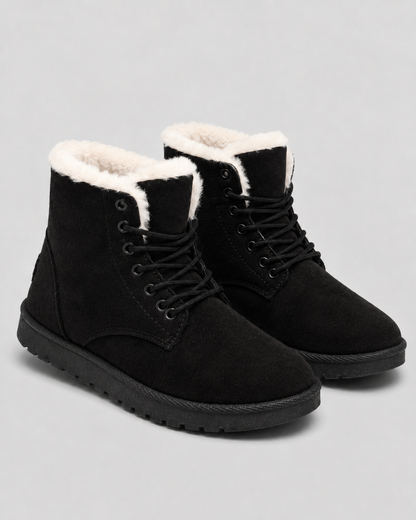 Women's Fur-Lined Lace-Up Ankle Boots - Suede-Look Winter Style