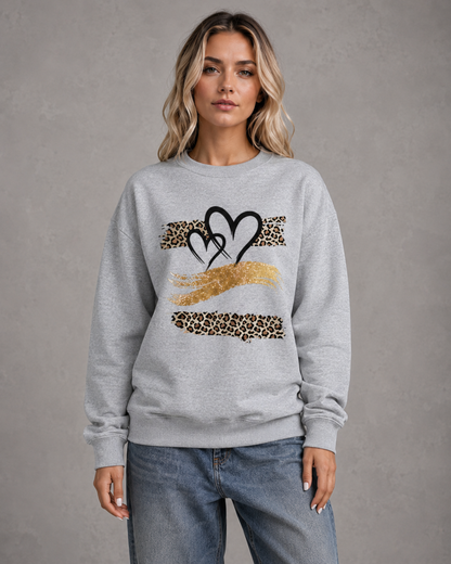 Women's Graphic Sweatshirt - Heart Leopard Print Drop Shoulder
