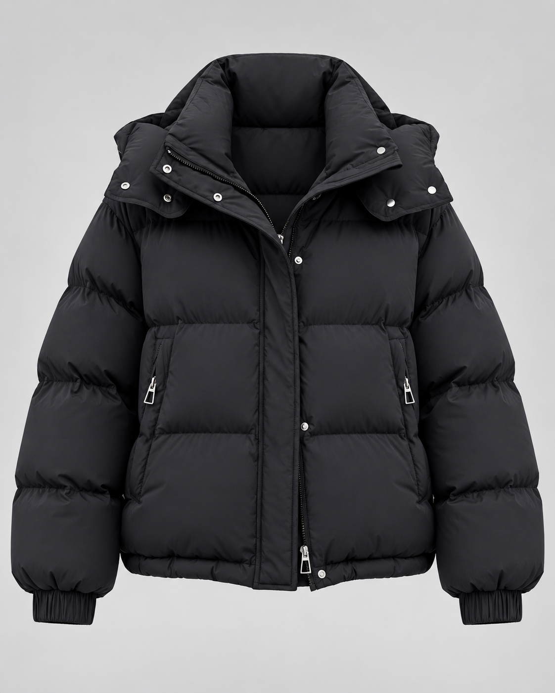 Women's Hooded Puffer Jacket - Oversized Zip Front Short Length