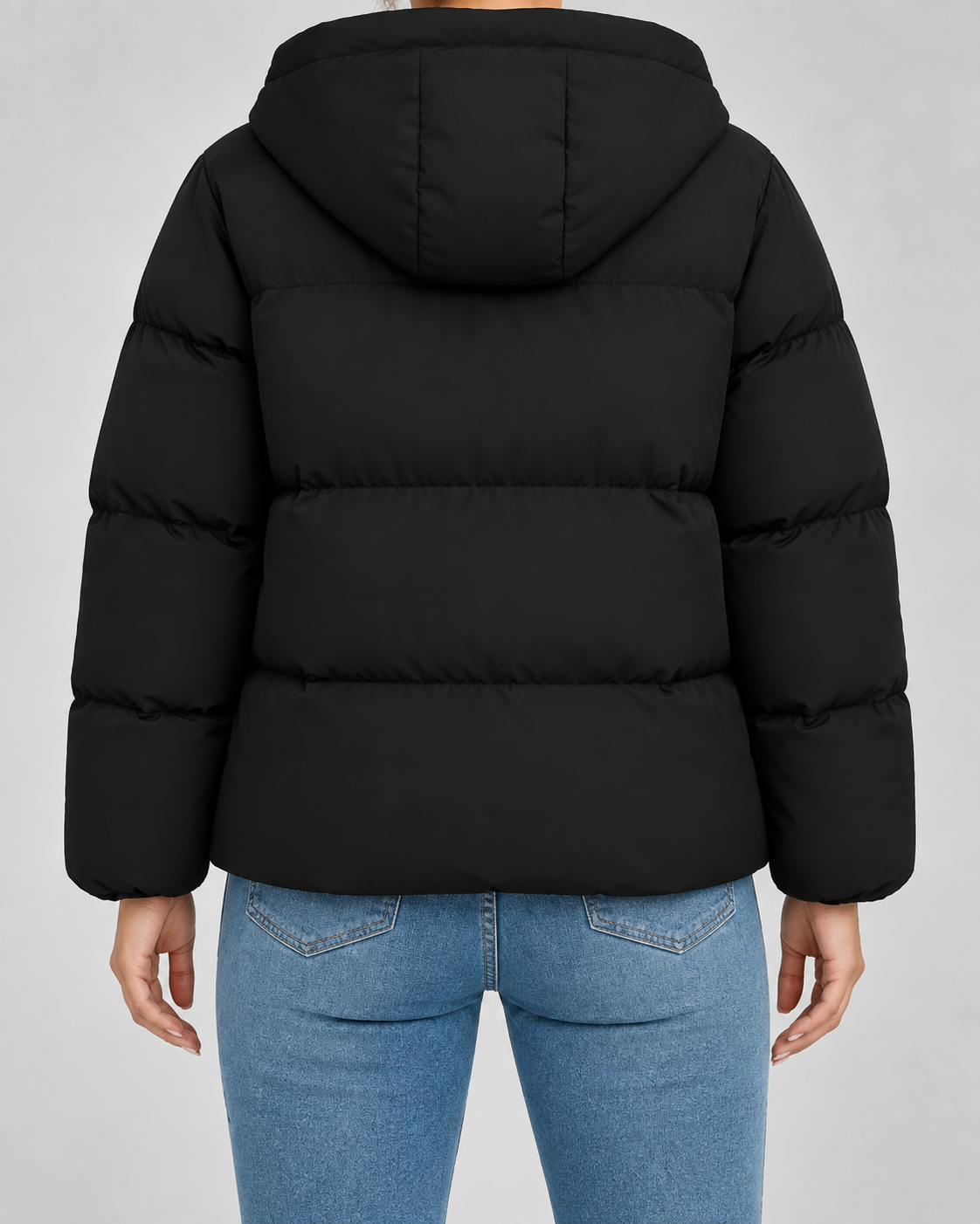 Women's Hooded Puffer Jacket - Quilted Zip Front Hip-Length Fit