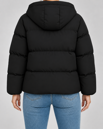 Women's Hooded Puffer Jacket - Quilted Zip Front Hip-Length Fit