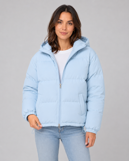 Women's Hooded Winter Puffer Jacket with Drawstring Hem