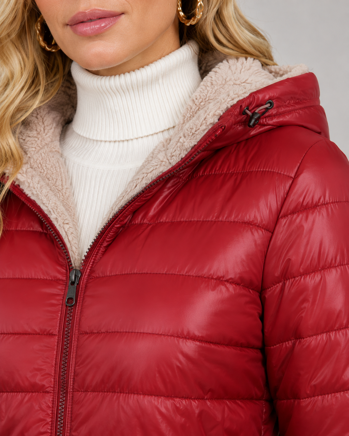 Women's Hooded Quilted Puffer Jacket - Plush-Lined Mid-Thigh