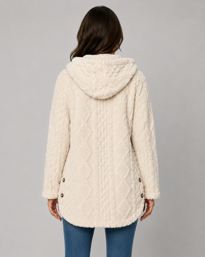 Women's Hooded Teddy Fleece Jacket with Cable Texture