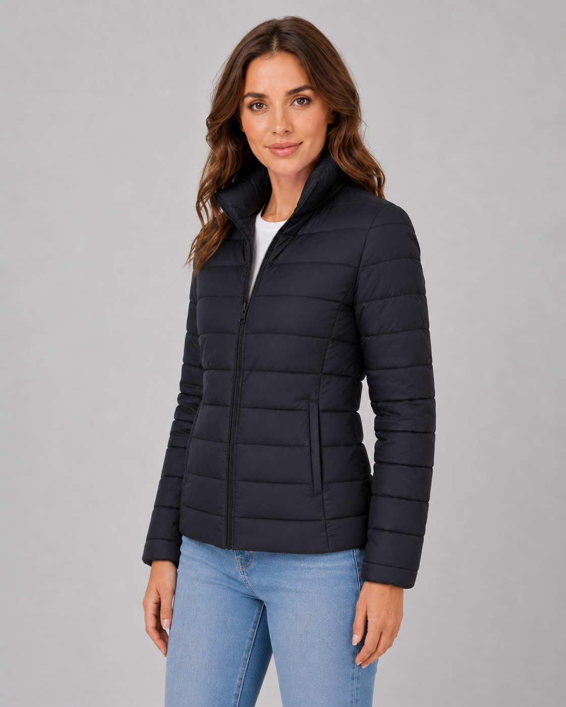 Women's Lightweight Puffer Jacket with Stand Collar