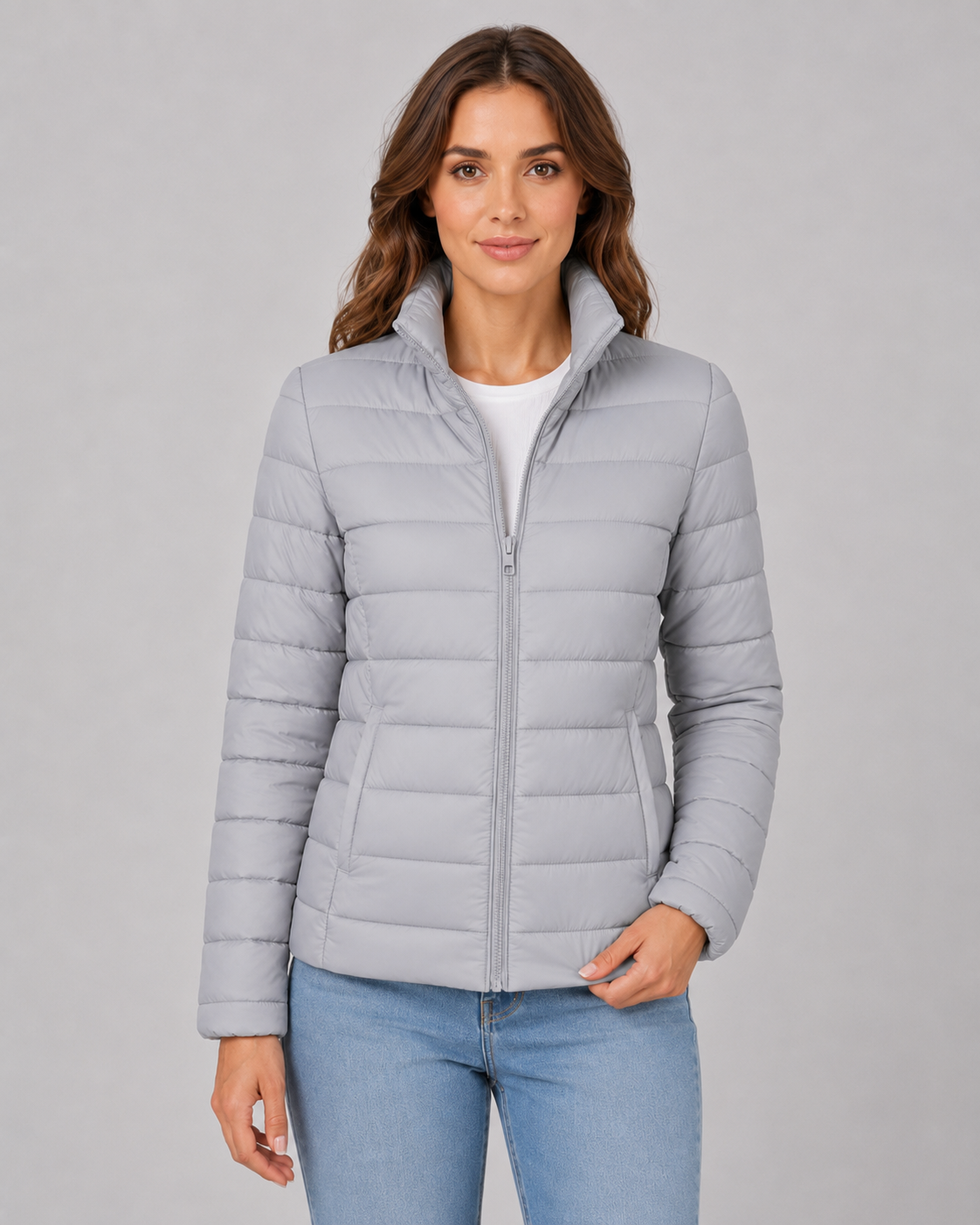 Women's Lightweight Puffer Jacket with Stand Collar