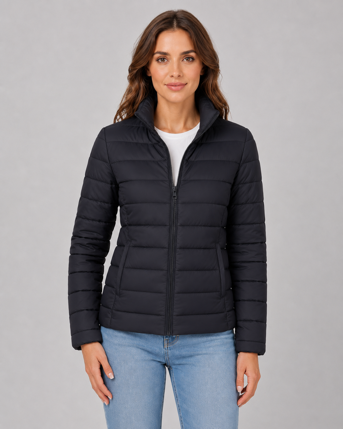 Women's Lightweight Puffer Jacket with Stand Collar