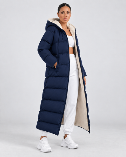 Women's Long Hooded Puffer Coat – Plush-Lined Maxi Full-Zip