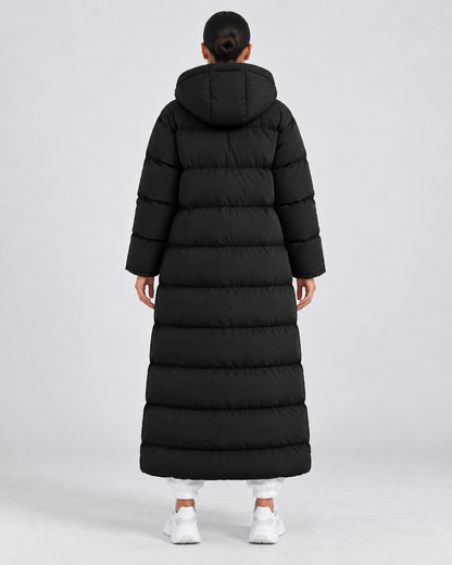 Women's Long Hooded Puffer Coat – Plush-Lined Maxi Full-Zip
