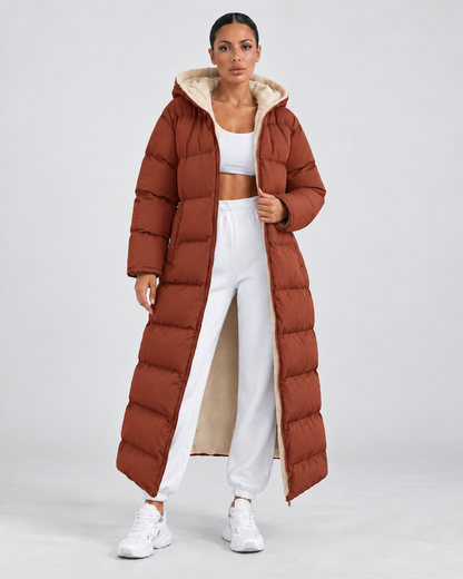 Women's Long Hooded Puffer Coat – Plush-Lined Maxi Full-Zip