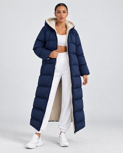 Women's Long Hooded Puffer Coat – Plush-Lined Maxi Full-Zip