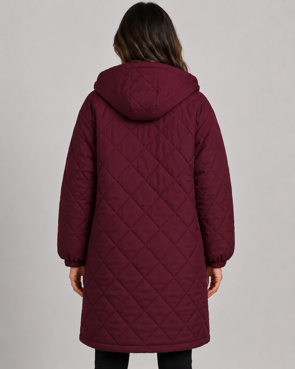 Women's Long Quilted Hooded Puffer Coat - Zip Front Relaxed Fit