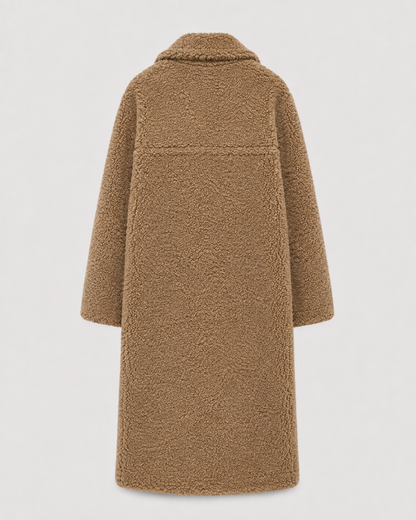 Women's Long Teddy Coat - Double-Breasted Oversized Lapel
