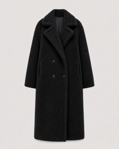 Women's Long Teddy Coat - Double-Breasted Oversized Lapel