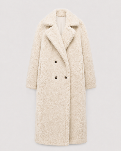 Women's Long Teddy Coat - Double-Breasted Oversized Lapel
