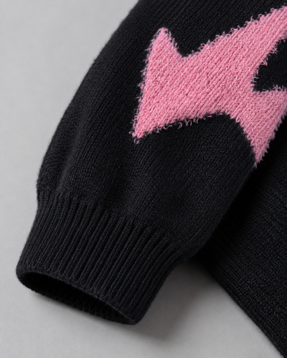 Women's Oversized Graphic Knit Sweater - Black Pink Heart Streetwear