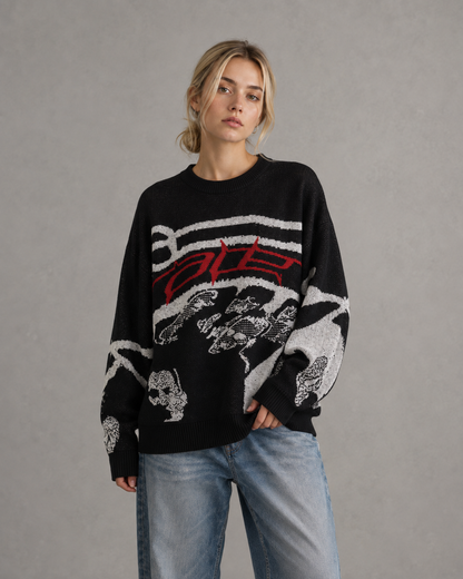 Women's Oversized Graphic Knit Sweater - Relaxed Streetwear Fit