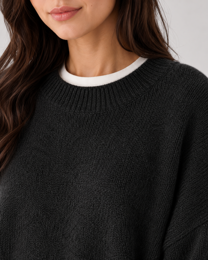 Women's Oversized Knit Sweater – Balloon Sleeve Crew Neck Relaxed Fit