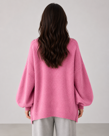 Women's Oversized Knit Sweater – Balloon Sleeve Crew Neck Relaxed Fit