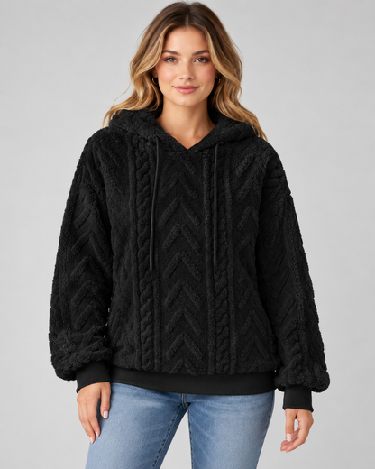 Women's Plush Textured Hoodie – Cable Pattern Relaxed Fit