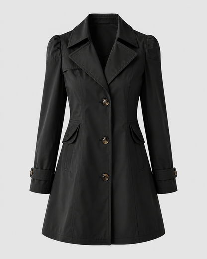 Women's Short Trench Coat – Single-Breasted Notched Lapel