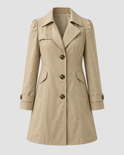 Women's Short Trench Coat – Single-Breasted Notched Lapel