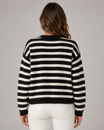 Women's Striped Knit Cardigan - Button Front Relaxed Fit