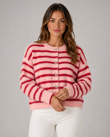 Women's Striped Knit Cardigan - Button Front Relaxed Fit
